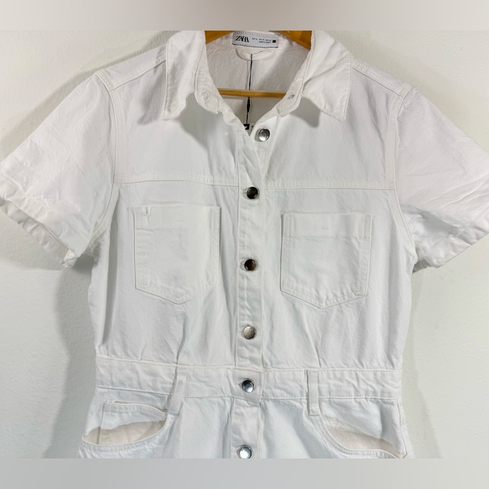 NWT ZARA WHITE DENIM MINI DRESS Size XL - Picture 5 of 9